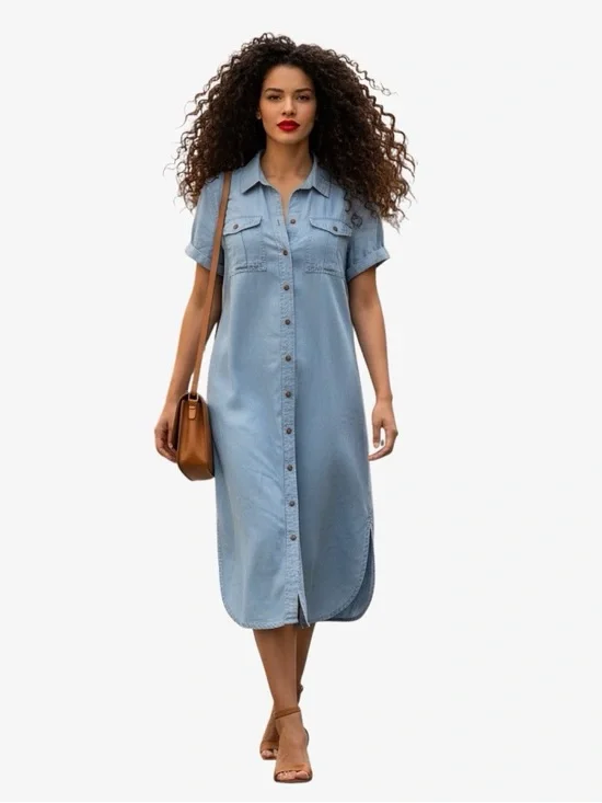 Mexx Light Wash Lyocell Denim Shirt Dress Full Button Front Size S - Picture 1 of 7